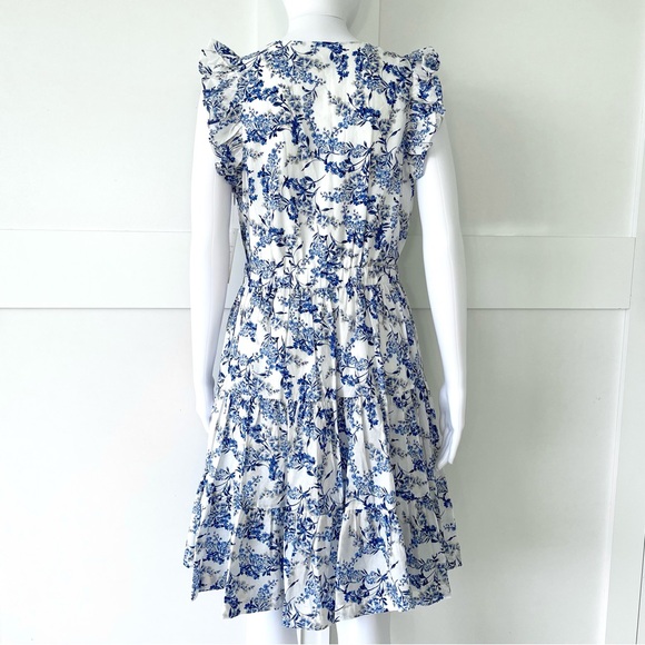 Taylor Tiered Dress 100% Cotton A-Line Side Pockets Fitted Waist V-Neck Lined - Picture 9 of 14